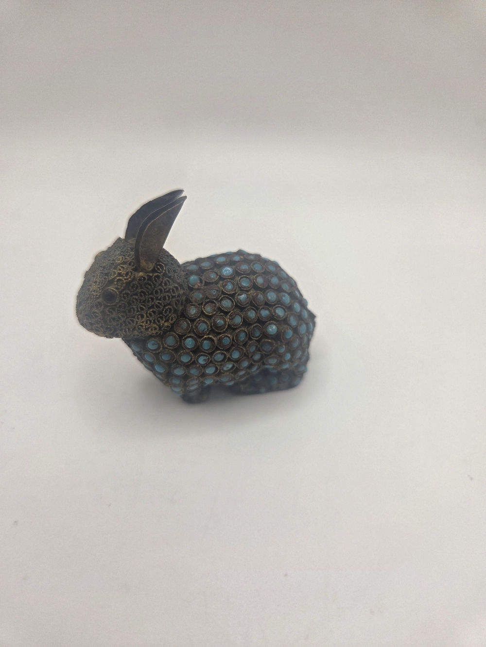 Vintage Napalese Rabbit Figurine Hand Set Faux Turquoise Beads